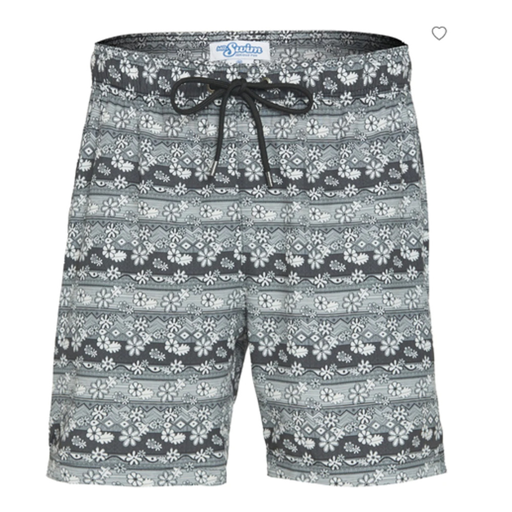 Mr.Swim Batik Floral Swim Trunks Mens Size L UPF 50 Black Mesh Lined Board Short